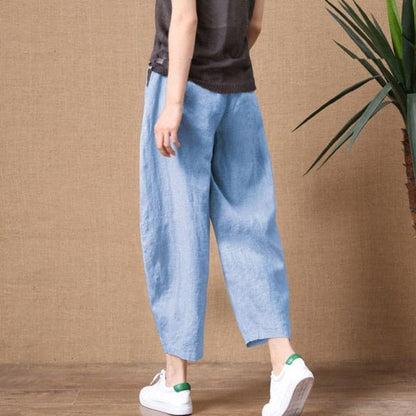 Shimai Cotton Linen Pants Elastic Waist Trousers Lady Loose Pants S-2xl Retro Literary Cotton Trousers