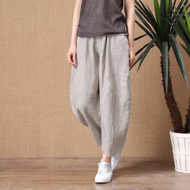 Shimai Cotton Linen Pants Elastic Waist Trousers Lady Loose Pants S-2xl Retro Literary Cotton Trousers