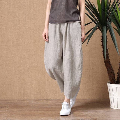 Shimai Cotton Linen Pants Elastic Waist Trousers Lady Loose Pants S-2xl Retro Literary Cotton Trousers