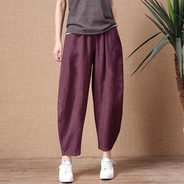 Shimai Cotton Linen Pants Elastic Waist Trousers Lady Loose Pants S-2xl Retro Literary Cotton Trousers