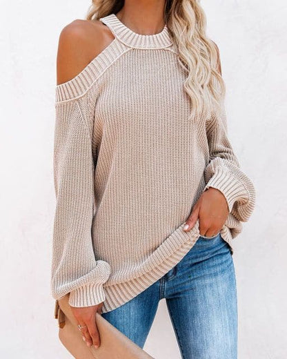 Dressbetty - Hollow Out Sweater Backless Halter Cross Jumper Autumn Winter New Oversize Puff Sleeve Sweaters Tops