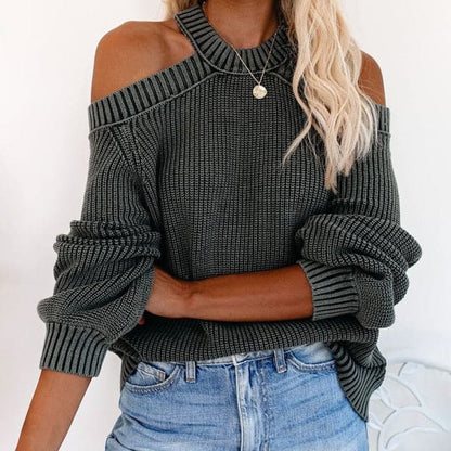 Dressbetty - Hollow Out Sweater Backless Halter Cross Jumper Autumn Winter New Oversize Puff Sleeve Sweaters Tops