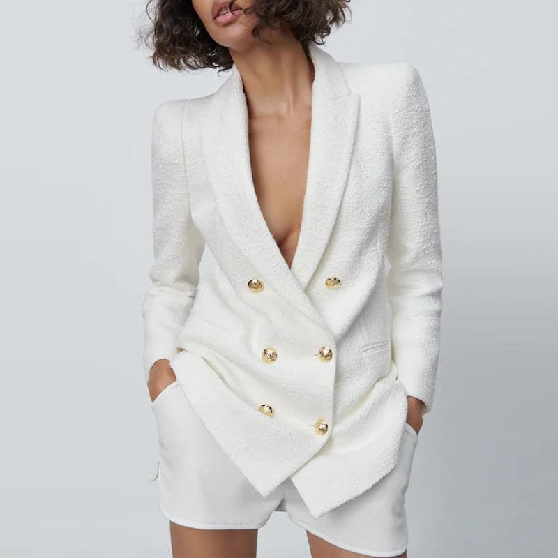 White Tweed Blazers Coat
