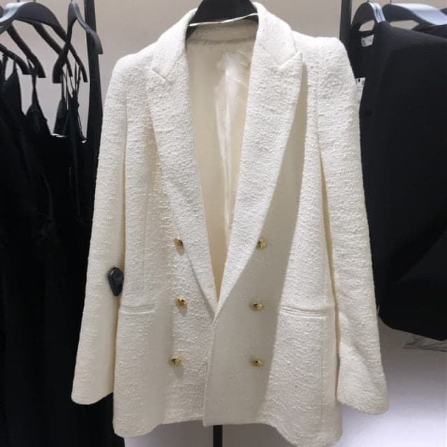 White Tweed Blazers Coat