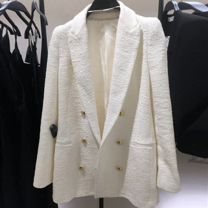 White Tweed Blazers Coat