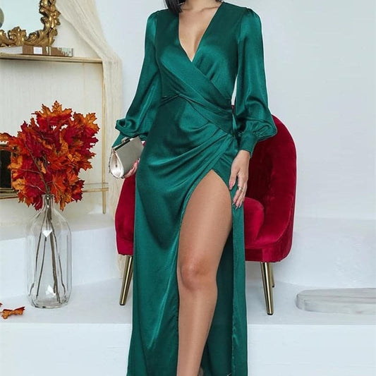 Long Sleeve V Neck Maxi Dress