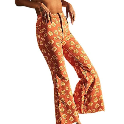 Daisy Print Y2k Flare Cargo Pants