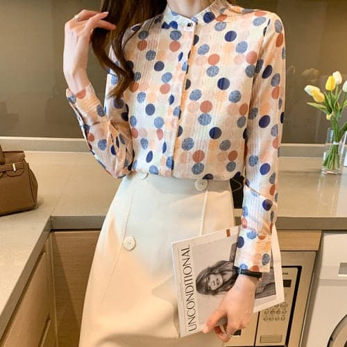 Shirts Chiffon Blouses Long Sleeve Shirt Woman Polka Dot Shirts Top Print Blouse Tops Shirt