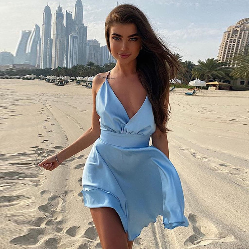 Summer Strap Satin Backless Mini Dress