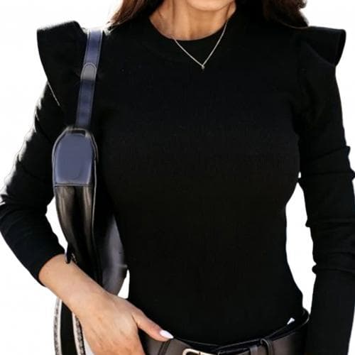 Dressbetty - Long Sleeve Ruffle O Neck Slim Sweaters
