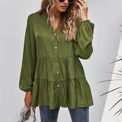 Blouse Tops V-neck Long Sleeve Tunic Summer Autumn Print Shirts