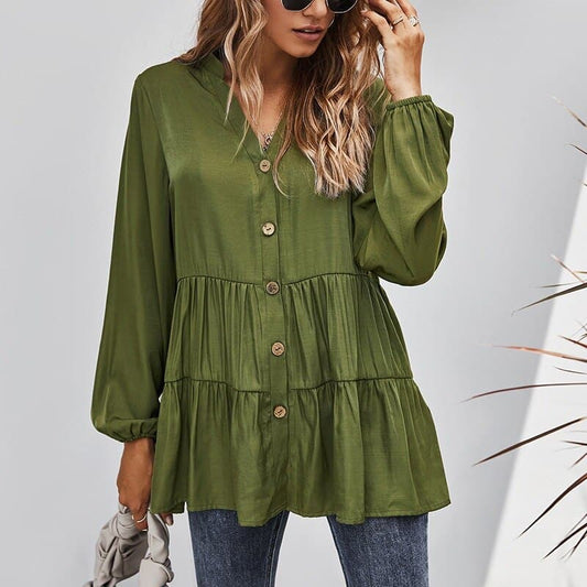Blouse Tops V-neck Long Sleeve Tunic Summer Autumn Print Shirts