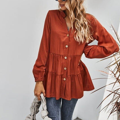 Blouse Tops V-neck Long Sleeve Tunic Summer Autumn Print Shirts