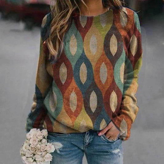 Blouses Oversized Flora Printed Thermal Crewneck Long Sleeve Pullover Tee Shirts Ropa De Mujer