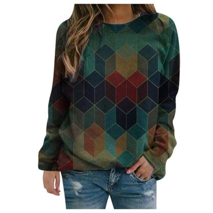 Blouses Oversized Flora Printed Thermal Crewneck Long Sleeve Pullover Tee Shirts Ropa De Mujer