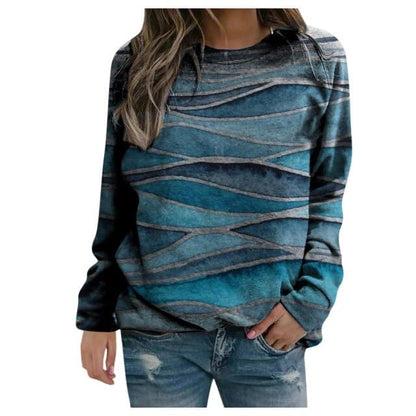 Blouses Oversized Flora Printed Thermal Crewneck Long Sleeve Pullover Tee Shirts Ropa De Mujer