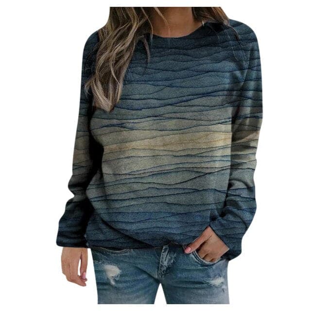Blouses Oversized Flora Printed Thermal Crewneck Long Sleeve Pullover Tee Shirts Ropa De Mujer