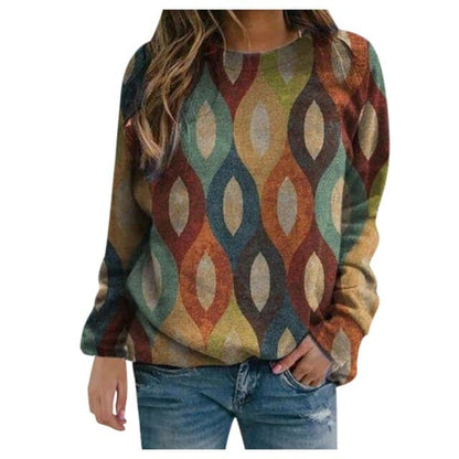 Blouses Oversized Flora Printed Thermal Crewneck Long Sleeve Pullover Tee Shirts Ropa De Mujer