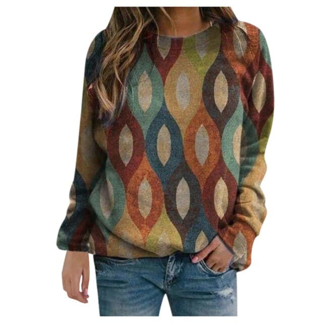 Blouses Oversized Flora Printed Thermal Crewneck Long Sleeve Pullover Tee Shirts Ropa De Mujer