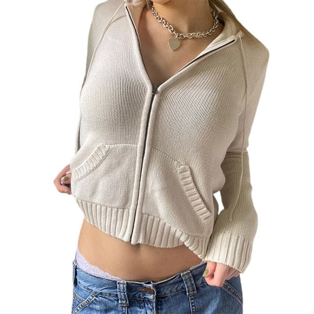 Dressbetty - Braun Solide Mit Pullover Frauen Herbst Winter Laterne Sleeve Zip Up Jacke Strickjacke Hoodies