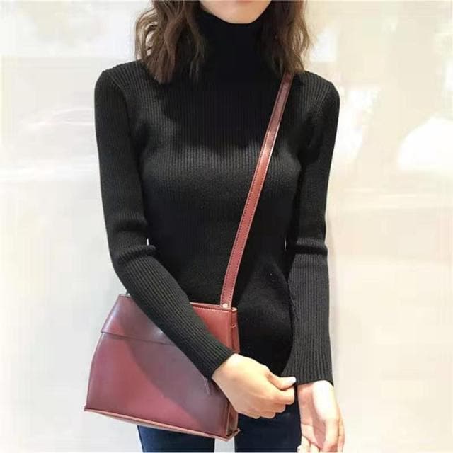 Dressbetty - High-collar Striped Knit Bottom Sweater