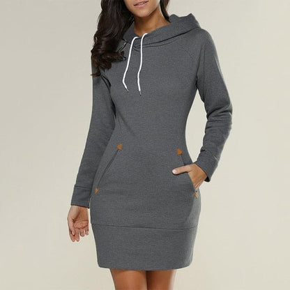 Spring Knee-length Dress Hooded Warm Sweatshirt