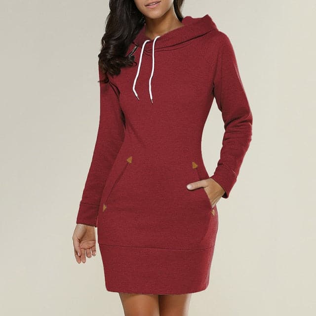 Spring Knee-length Dress Hooded Warm Sweatshirt
