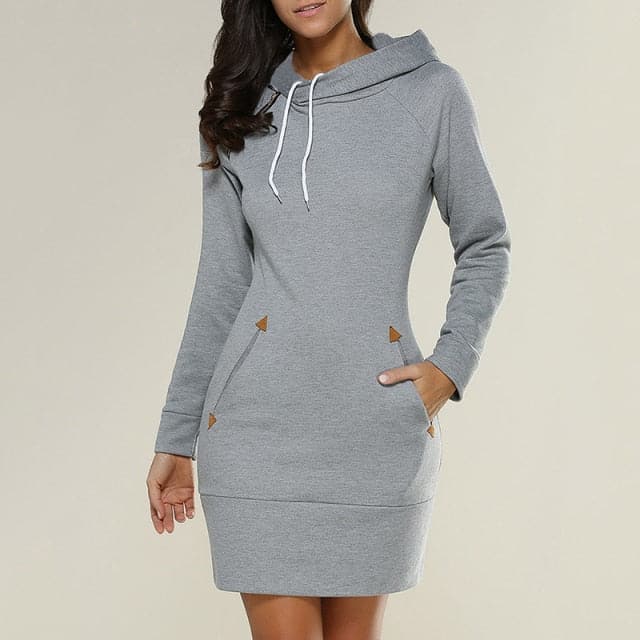 Spring Knee-length Dress Hooded Warm Sweatshirt