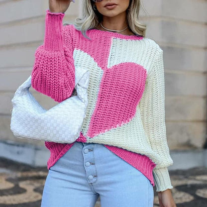 Dressbetty - O Neck Love Print Patchwork Knitted Sweater