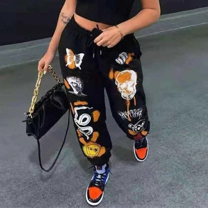 Woman Sweatpants Trousers Harajuku Jogger Cartoon Skull Print Urban Sweat Pants