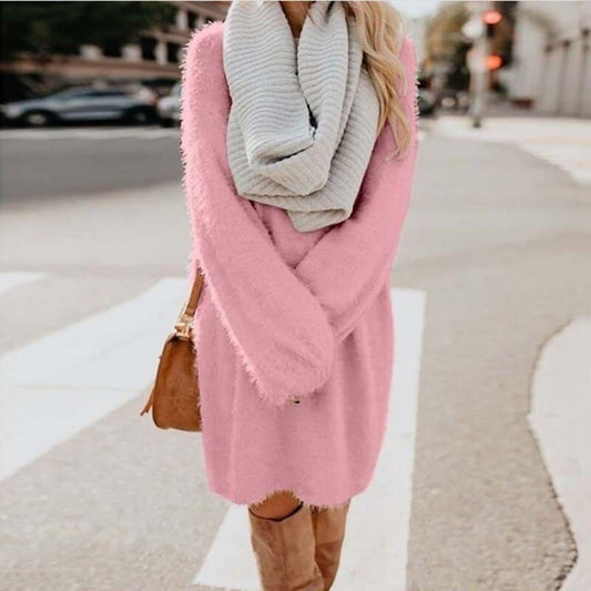Dressbetty - Long Sleeve Fluffy Sweater Dress