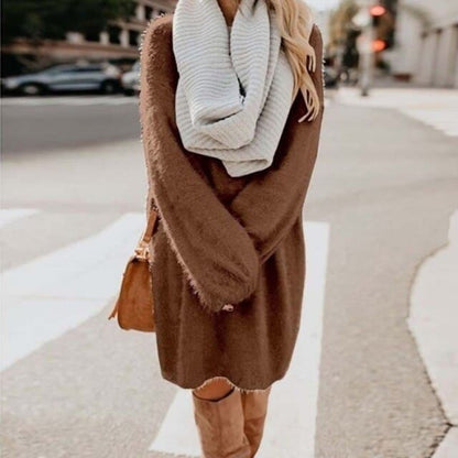 Dressbetty - Long Sleeve Fluffy Sweater Dress