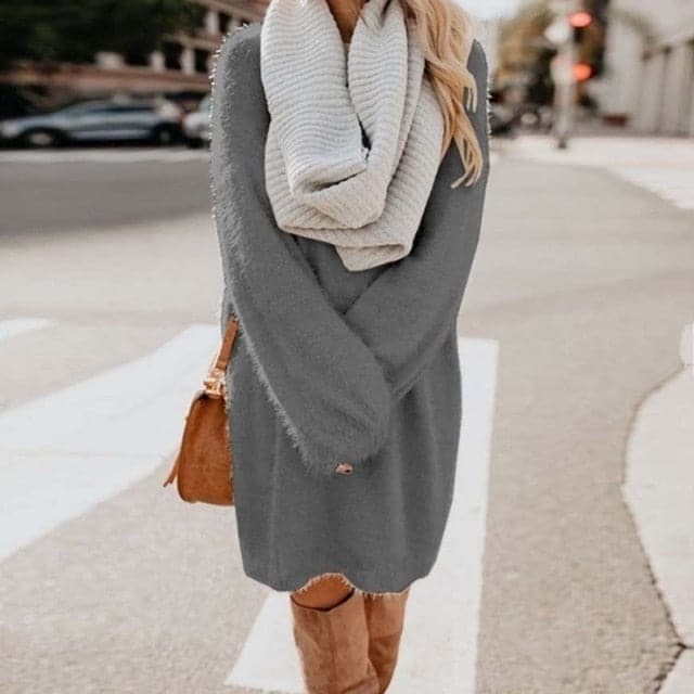 Dressbetty - Long Sleeve Fluffy Sweater Dress