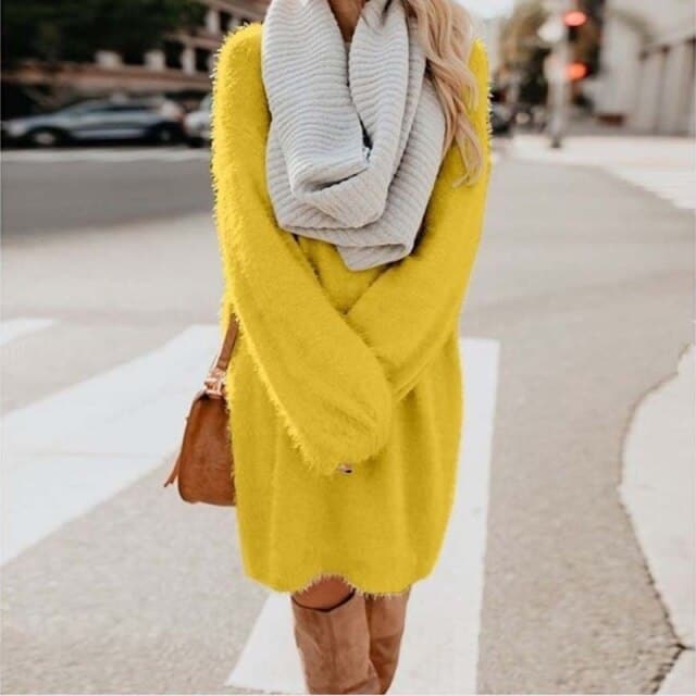 Dressbetty - Long Sleeve Fluffy Sweater Dress