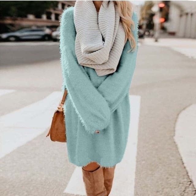 Dressbetty - Long Sleeve Fluffy Sweater Dress