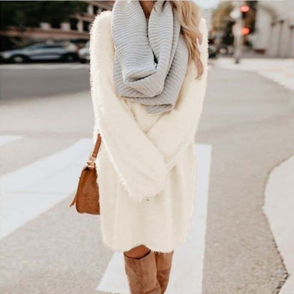 Dressbetty - Long Sleeve Fluffy Sweater Dress