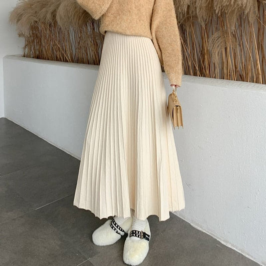Rib Knitted Large Swing Maxi Long Skirts