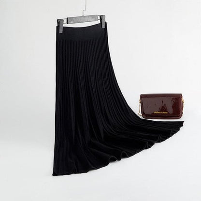 Rib Knitted Large Swing Maxi Long Skirts