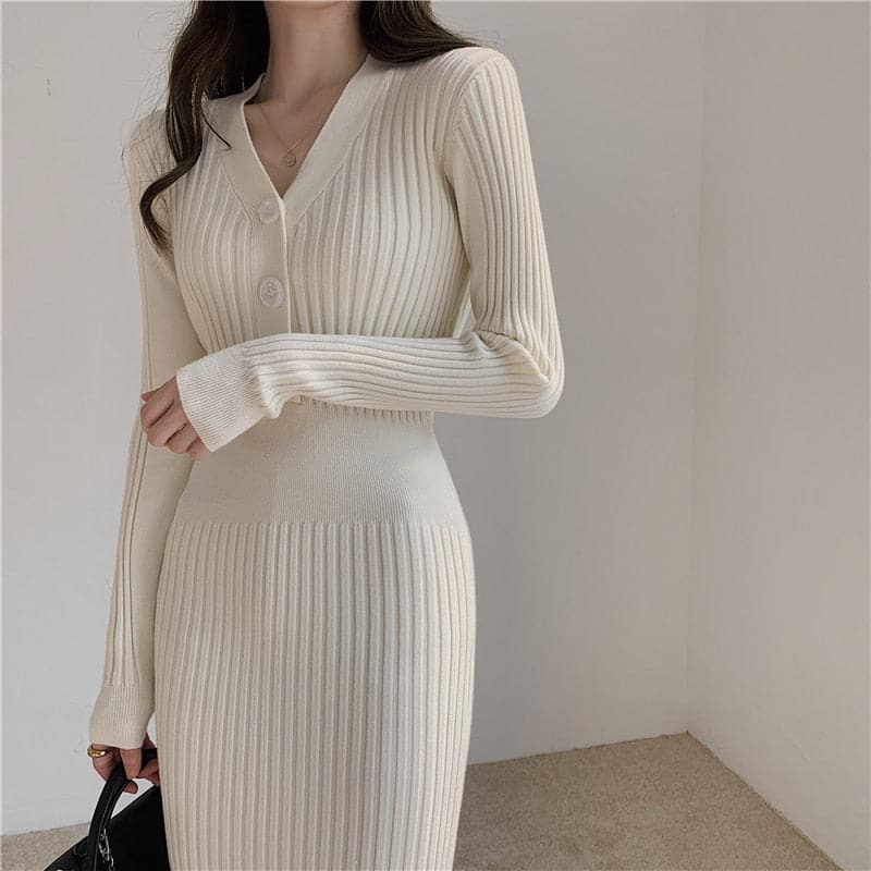 Dressbetty - Slim Knitted Long Sleeve Sweater Dresses