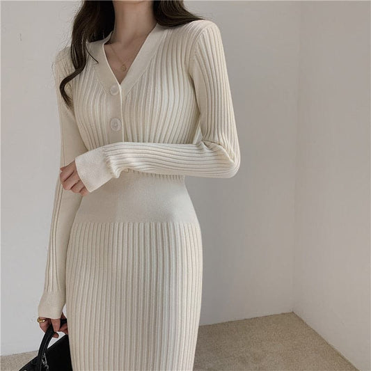 Dressbetty - Slim Knitted Long Sleeve Sweater Dresses