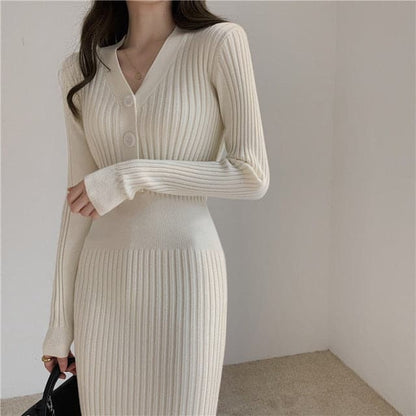 Dressbetty - Slim Knitted Long Sleeve Sweater Dresses