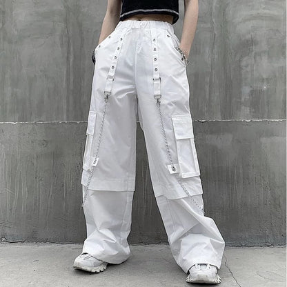 Mall Goth White Cargo Pants Gothic Harajuku Hippie Chain Punk Loose Trouser Baggy Oversize Korean Style