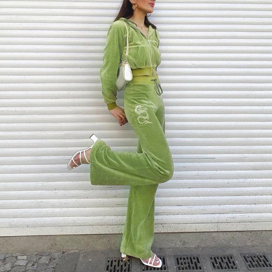 Harajuku Green Velvet Baggy Wideleg Pants