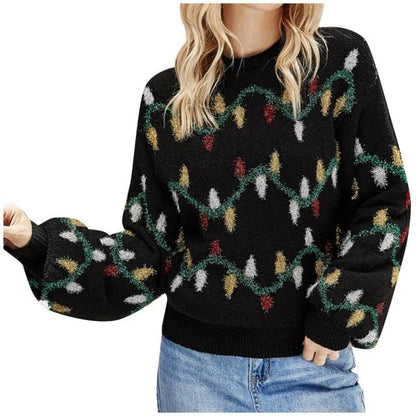 Dressbetty - Sweater Knit Top Loose Long Sleeves Christmas Color Light Bulb Warm Autumn Winter Girl Pullover