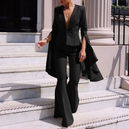 V-neck Office Flare Pants Suits