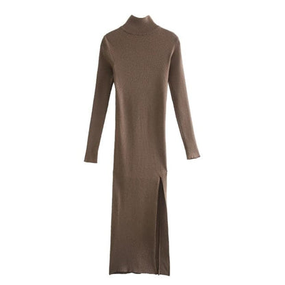 Dressbetty - Long Sleeves High-neck Elastic Midi Dress