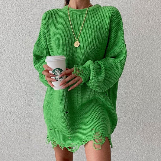 Dressbetty - Knitted Long Sleeve Loose Sweater Dress