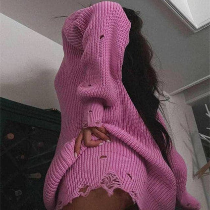 Dressbetty - Knitted Long Sleeve Loose Sweater Dress