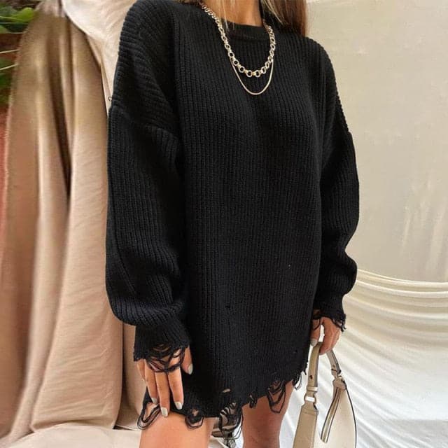 Dressbetty - Knitted Long Sleeve Loose Sweater Dress