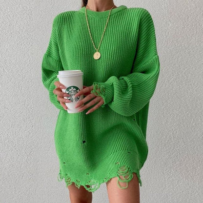 Dressbetty - Knitted Long Sleeve Loose Sweater Dress